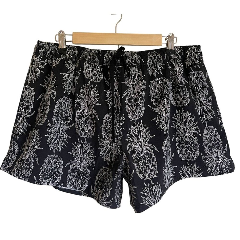 Lauren James XL Black White Pineapple Tropical Nylon Drawstring Shorts